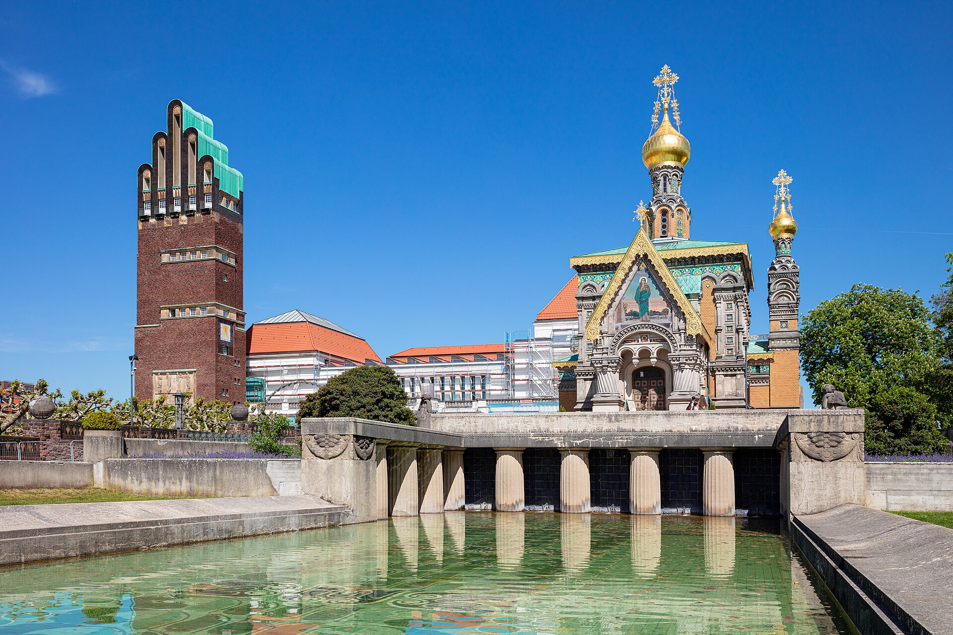 Hochzeitsturm und Russische Kapelle auf der Mathildenhöhe in Darmstadt